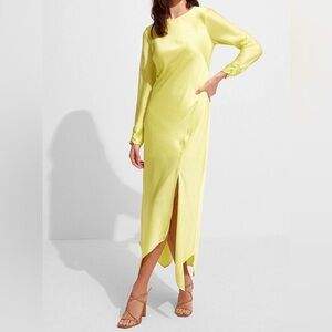 Express Yellow Satin Long Sleeve Midi Dress